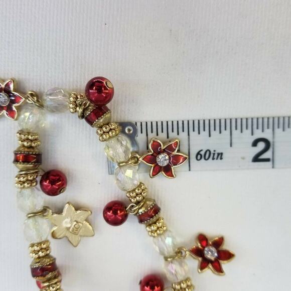 💜 3/$25 💜 Kenneth Cole Bracelet Christmas Poinsettia Stretch Enameled Charms - Picture 6 of 8